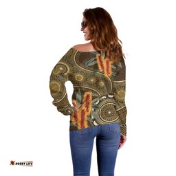 Australian Yellow Banksia Flowers Off Shoulder Sweater Aboriginal Dot Art