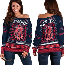 Custom Personalised Demons Merry Christmas Off Shoulder Sweater Melbourne Football Indigenous