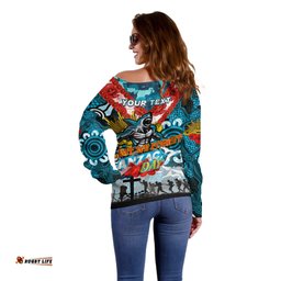 Personalised Sharks ANZAC Day Off Shoulder Sweater Aboriginal Rising Sun
