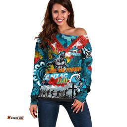 Personalised Sharks ANZAC Day Off Shoulder Sweater Aboriginal Rising Sun