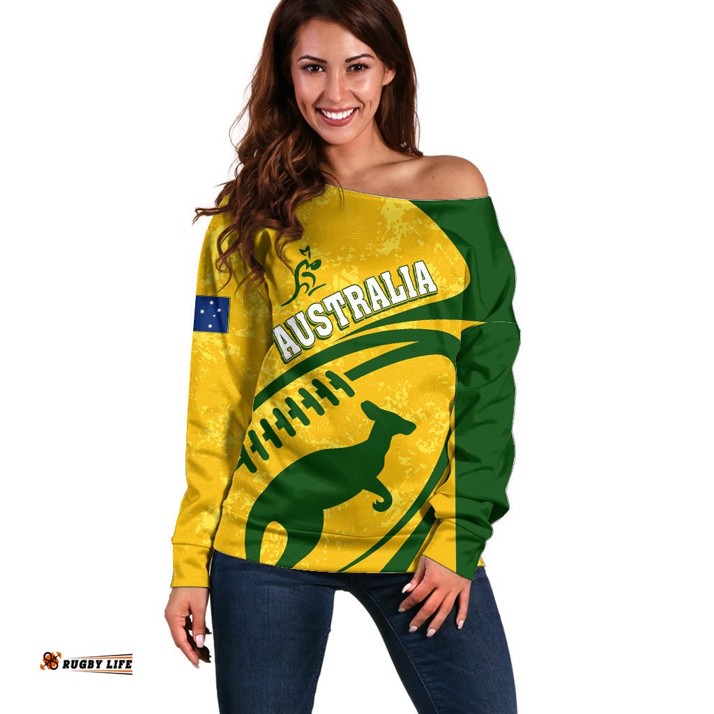 Personalised Aussie Wallabies Off Shoulder Sweater Rugby World Cup Sporty Dynamic
