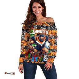 Custom Giants Football Merry Christmas Off Shoulder Sweater Indigenous Australian Art