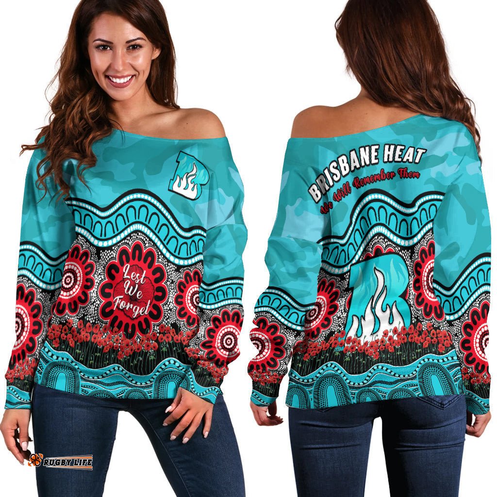Brisbane Heat Cricket ANZAC Off Shoulder Sweater Poppy Aboriginal Camouflage