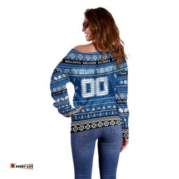 Personalized Bulldogs Rugby Xmas Off Shoulder Sweater Australia NRL Mascot
