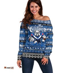 Personalized Bulldogs Rugby Xmas Off Shoulder Sweater Australia NRL Mascot