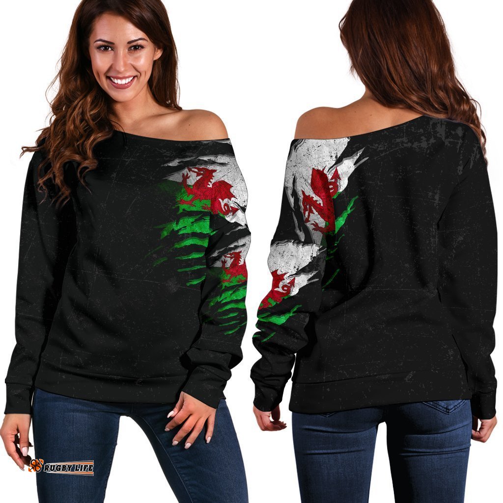 Wales in Me Women's Off Shoulder Sweater Special Grunge Style