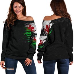 Wales in Me Women's Off Shoulder Sweater Special Grunge Style