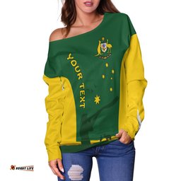 Custom Personalised Australia National Colours Off Shoulder Sweater Green and Gold
