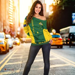 Custom Personalised Australia National Colours Off Shoulder Sweater Green and Gold