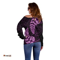 Purple New Zealand Paisley Silver Fern Off Shoulder Sweater Aotearoa Maori