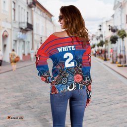 Custom Personalised Knights Women's Off Shoulder Sweater Newcastle Aboriginal Horizontal Style White TH12