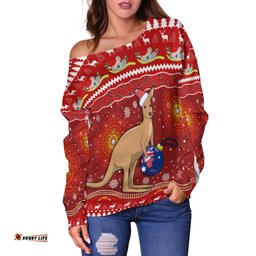 Custom Personalised Australia Christmas Off Shoulder Sweater Aboriginal Kangaroo