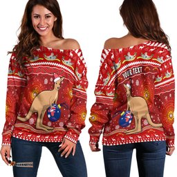 Custom Personalised Australia Christmas Off Shoulder Sweater Aboriginal Kangaroo