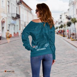 Maori Off Shoulder Sweater Turquoise Aotearoa Tattoo