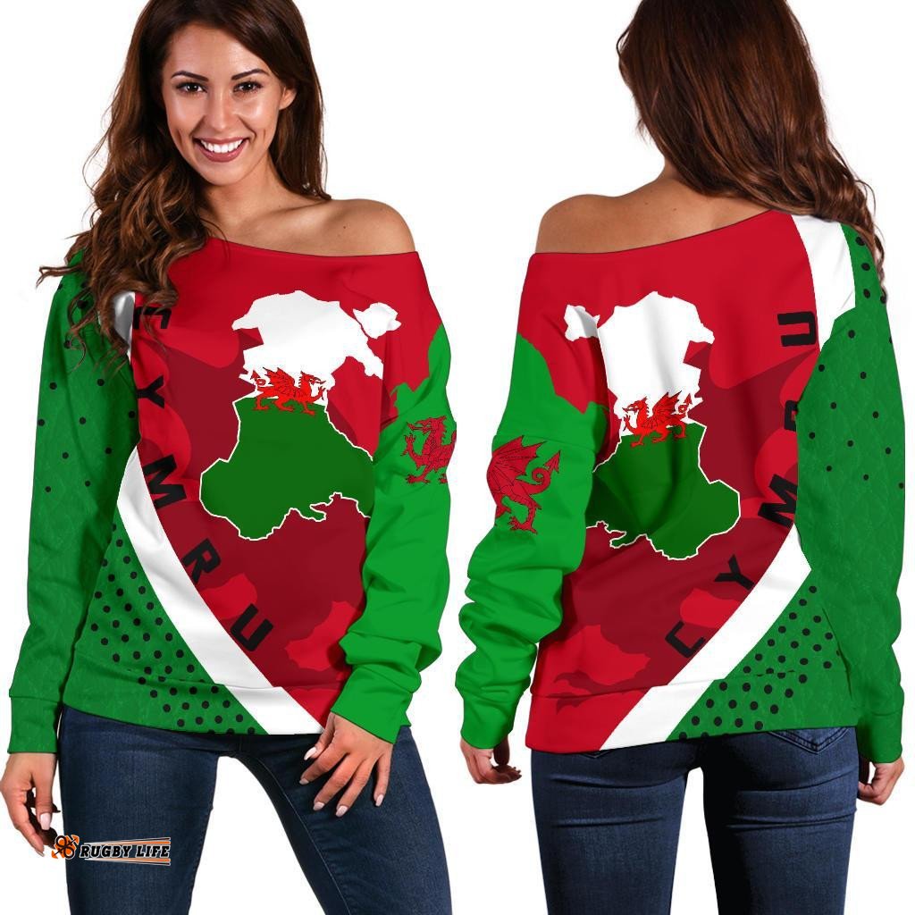 Cymru Wales Map Generation Ii Off Shoulder Sweater
