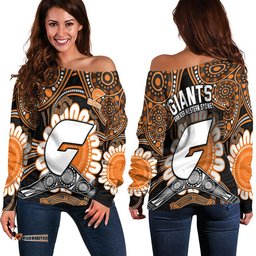 Giants Football Women Off Shoulder Sweater Boomerang Indigenous Dots