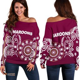 Queensland Women's Off Shoulder Sweater Maroons Simple Indigenous