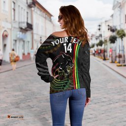 Custom Text And Number Penrith Panthers Rugby Off Shoulder Sweater The Mountain Men Aboriginal Art Dynamic