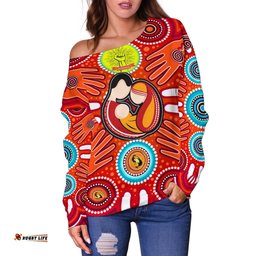 Off Shoulder Sweaters Aboriginal Family With Dot Painting art 08