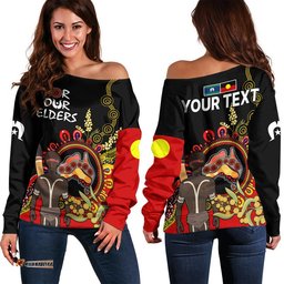 Custom Personalised NAIDOC Indigenous Women Off Shoulder Sweater Australia Map With Golden Wattle
