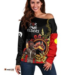 Custom Personalised NAIDOC Indigenous Women Off Shoulder Sweater Australia Map With Golden Wattle