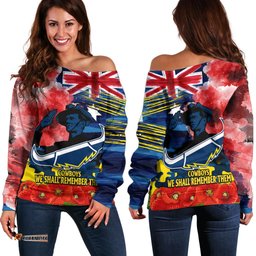 ANZAC Cowboys Rugby Off Shoulder Sweater We Shall Remember 01