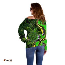 Aboriginal Turtle Off Shoulder Sweater Green Style