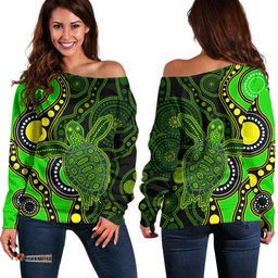 Aboriginal Turtle Off Shoulder Sweater Green Style