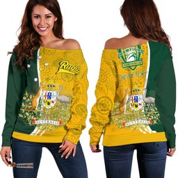 Personalised Women's Off Shoulder Sweater Australia Coat Of Arm In Rugby Style