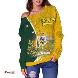 Personalised Women's Off Shoulder Sweater Australia Coat Of Arm In Rugby Style