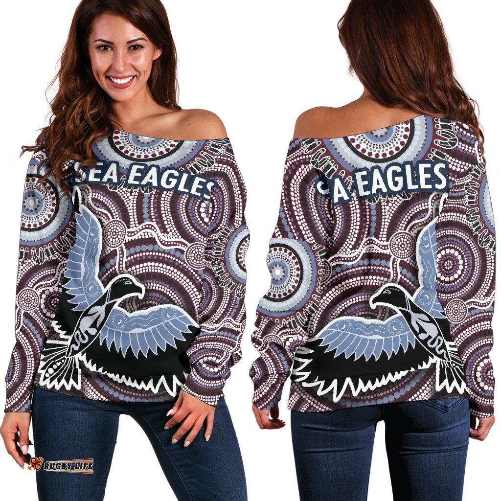 Warringah Women Off Shoulder Sweater Sea Eagles Indigenous