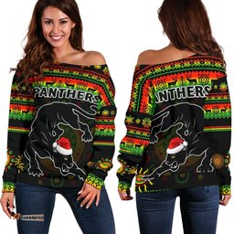 Penrith Panthers Christmas Women's Off Shoulder Sweater Indigenous