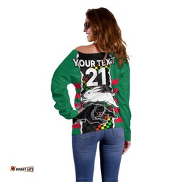 Custom Text And Number NRL Combine Rabbitohs and Panthers Off Shoulder Sweater 08