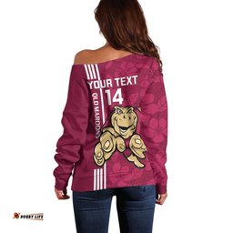 Custom QLD Maroons Rugby Off Shoulder Sweater Cane Toads Polynesian Pattern Tropical Vibes