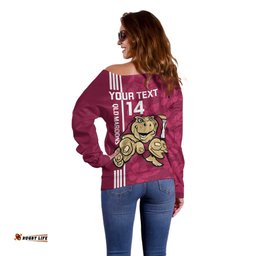 Custom QLD Maroons Rugby Off Shoulder Sweater Cane Toads Polynesian Pattern Tropical Vibes