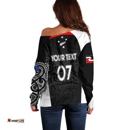 Personalised New Zealand Rugby Off Shoulder Sweater Aotearoa World Cup Champions