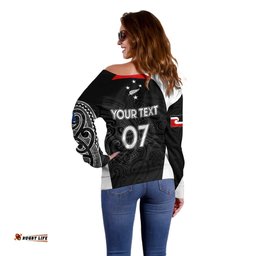 Personalised New Zealand Rugby Off Shoulder Sweater Aotearoa World Cup Champions