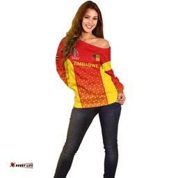 Personalised Zimbabwe Cricket Off Shoulder Sweater Go Chevrons Dynamic Version 2023