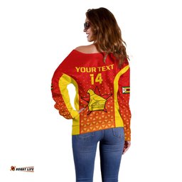 Personalised Zimbabwe Cricket Off Shoulder Sweater Go Chevrons Dynamic Version 2023