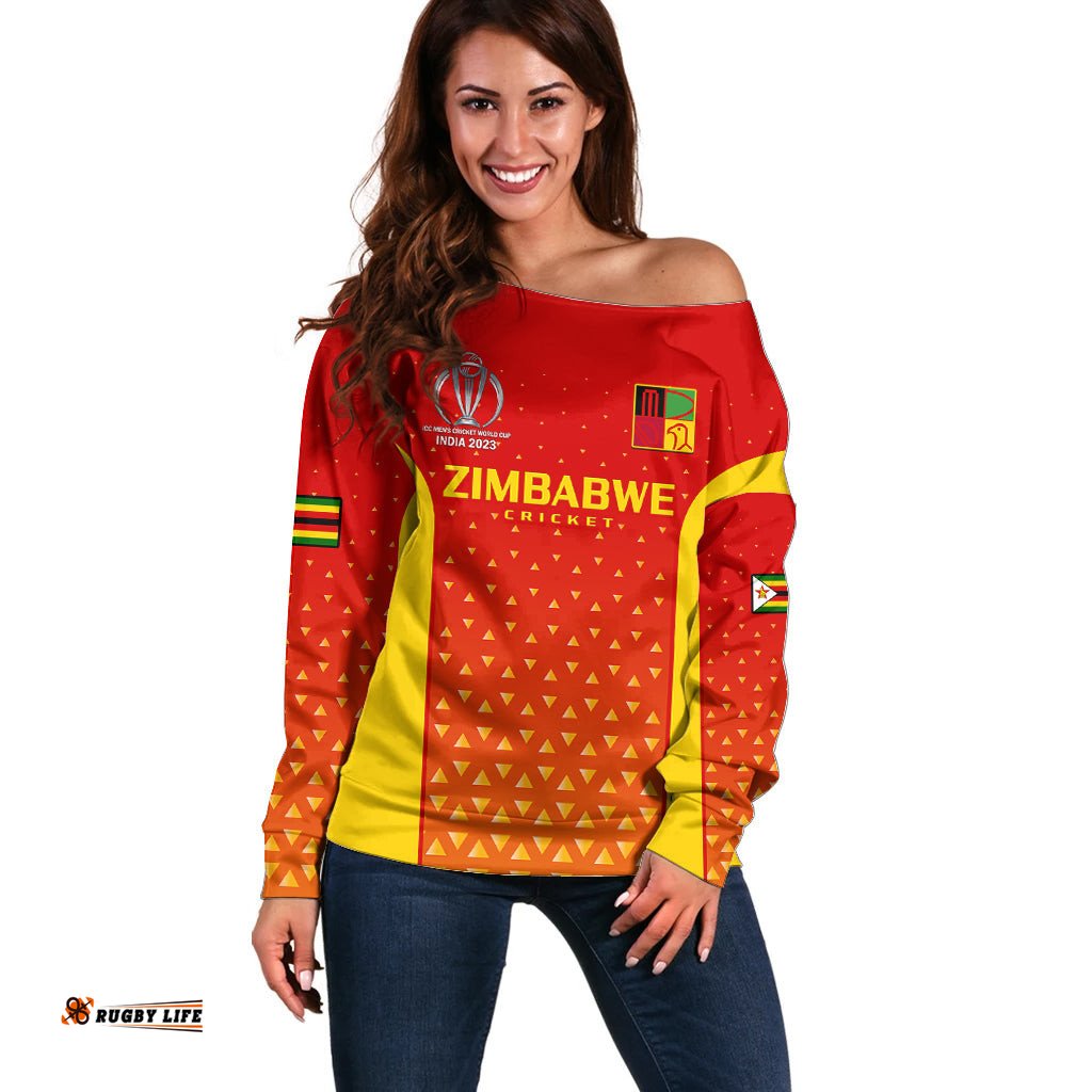 Personalised Zimbabwe Cricket Off Shoulder Sweater Go Chevrons Dynamic Version 2023