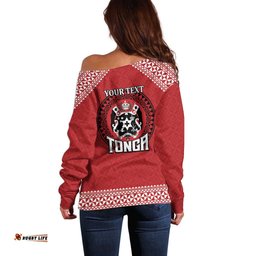 Tonga Rugby XIII Custom Off Shoulder Sweater Mate Ma'a Tonga with Ngatu Pattern