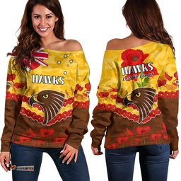 Hawks Football ANZAC Women Off Shoulder Sweater Lest We Forget