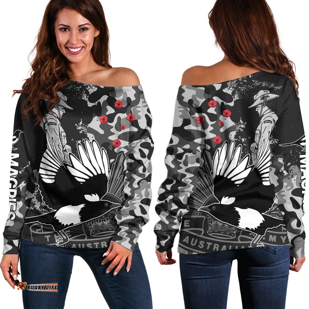 AFL ANZAC Magpies Off Shoulder Sweater Camouflage