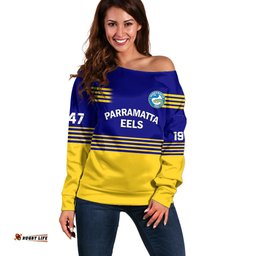 Personalised Eels Rugby Off Shoulder Sweater Parramatta 1947 Dynamic Blue