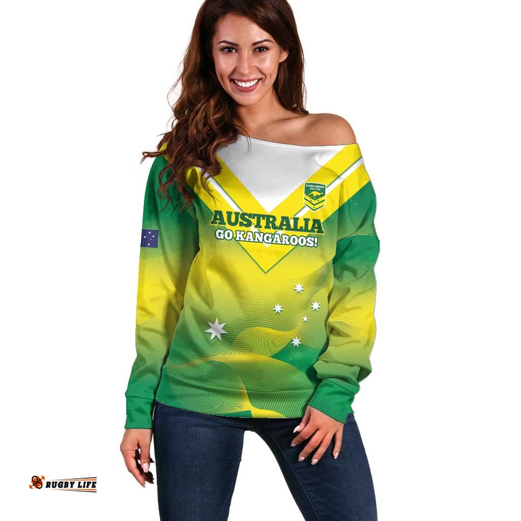 Custom Australia Rugby Off Shoulder Sweater 2024 Kangaroos Gradient Sporty Style