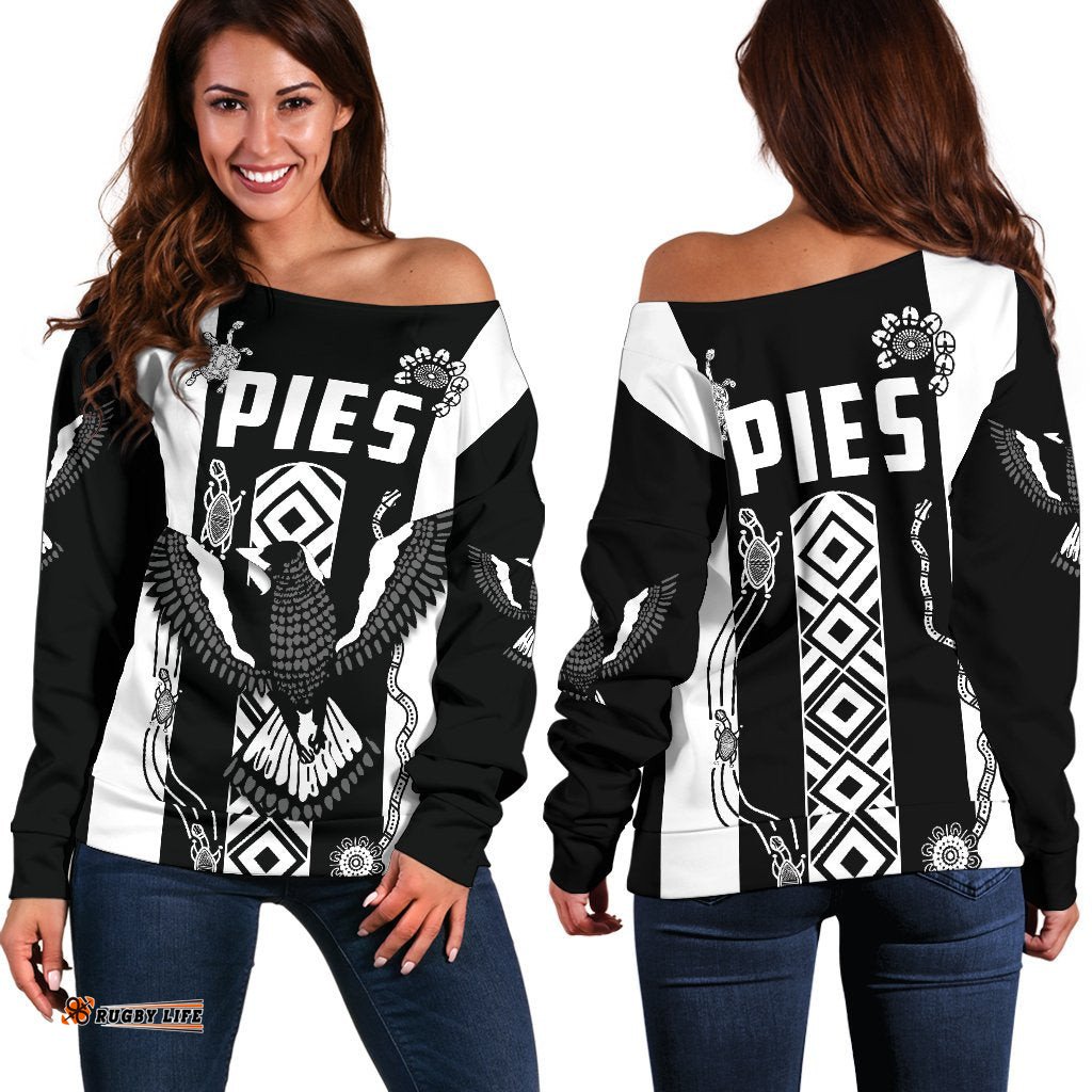 Pies Indigenous Women's Off Shoulder Sweater Collingwood