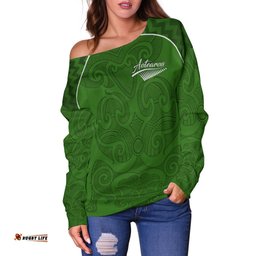 Maori Off Shoulder Sweater Green Aotearoa Tattoo