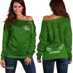 Maori Off Shoulder Sweater Green Aotearoa Tattoo
