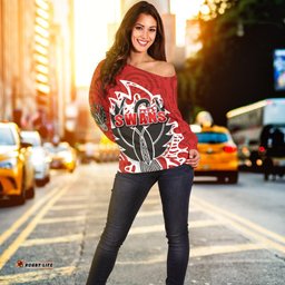 Sydney Women Off Shoulder Sweater Simple Indigenous Swans 05