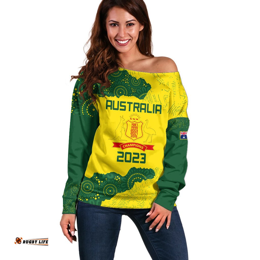 Australia Cricket Off Shoulder Sweater History Commemorative World Cup Winners